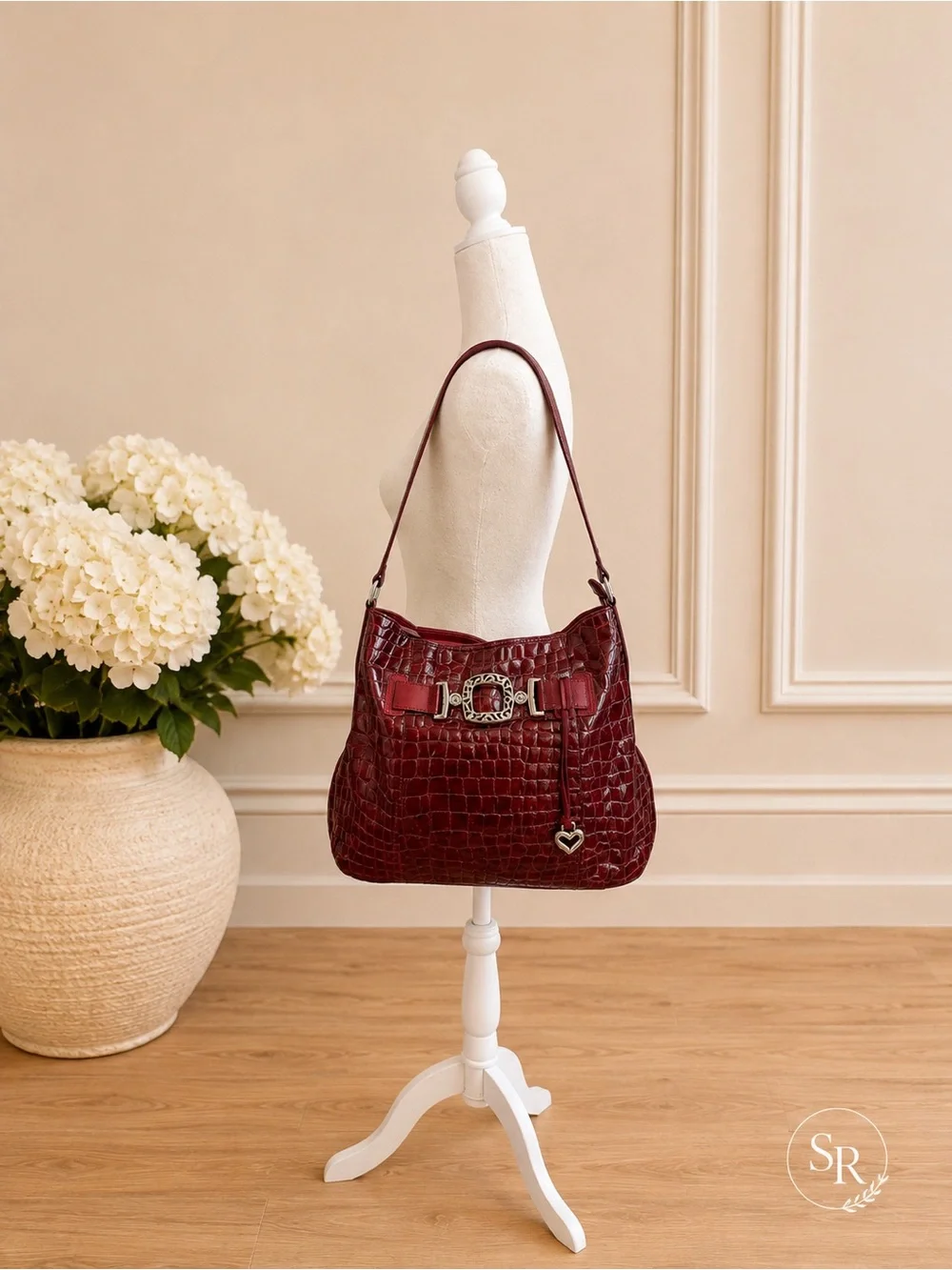 Brighton Croc-Embossed Shoulder Bag in Burgundy